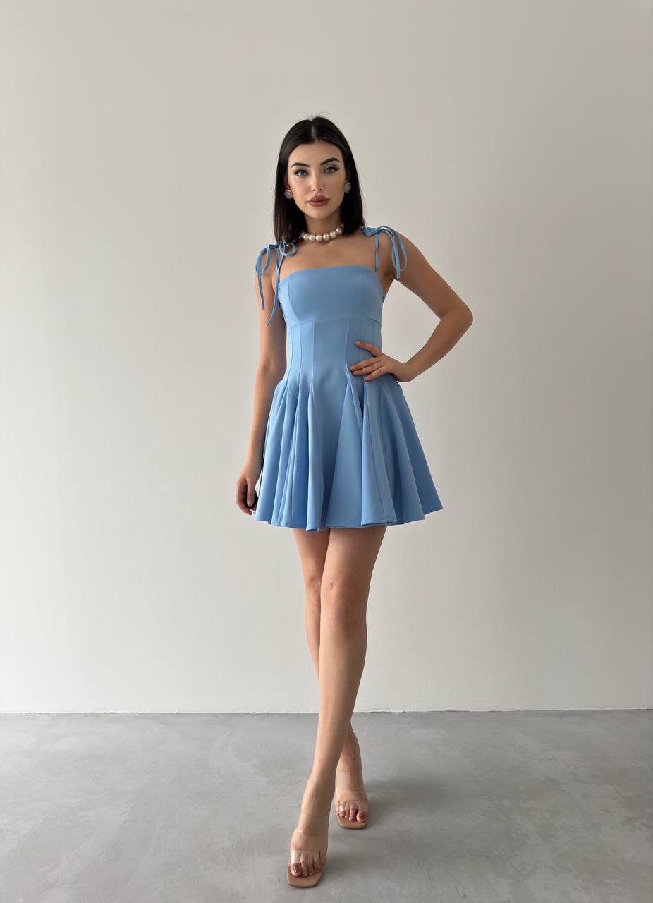 İP ASKILI KLOŞ MİNİ ELBİSE- BEBE MAVİSİ