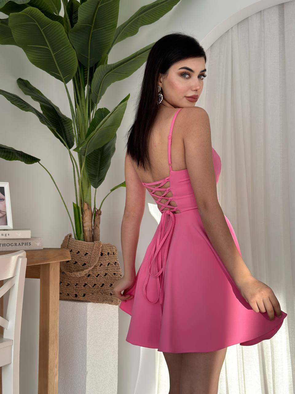 KADIN ASKILI KLOŞ ELBİSE-PEMBE