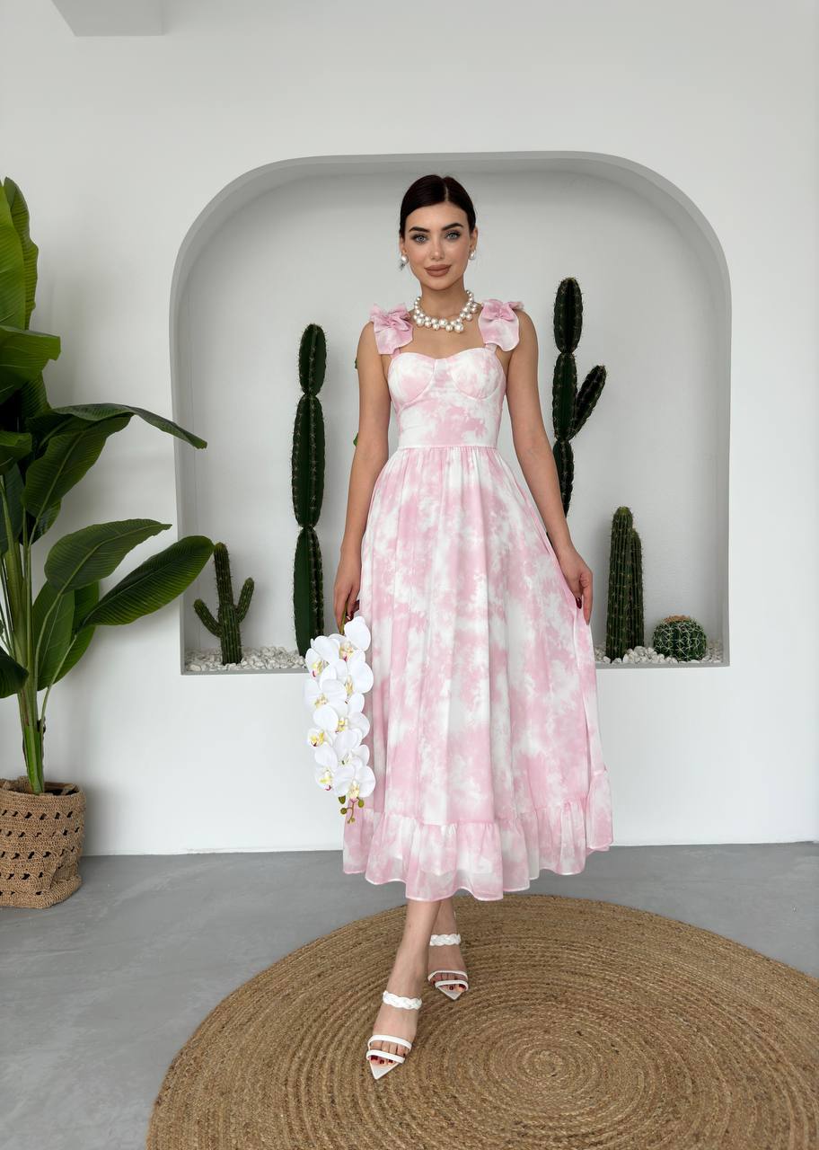 VOLAN ASKILI KALP YAKA KADIN PEMBE ELBİSE