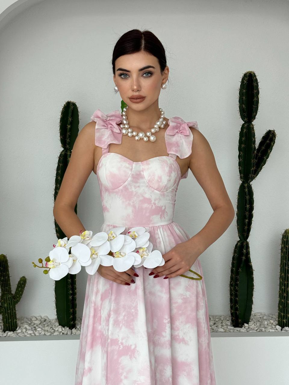 VOLAN ASKILI KALP YAKA KADIN PEMBE ELBİSE